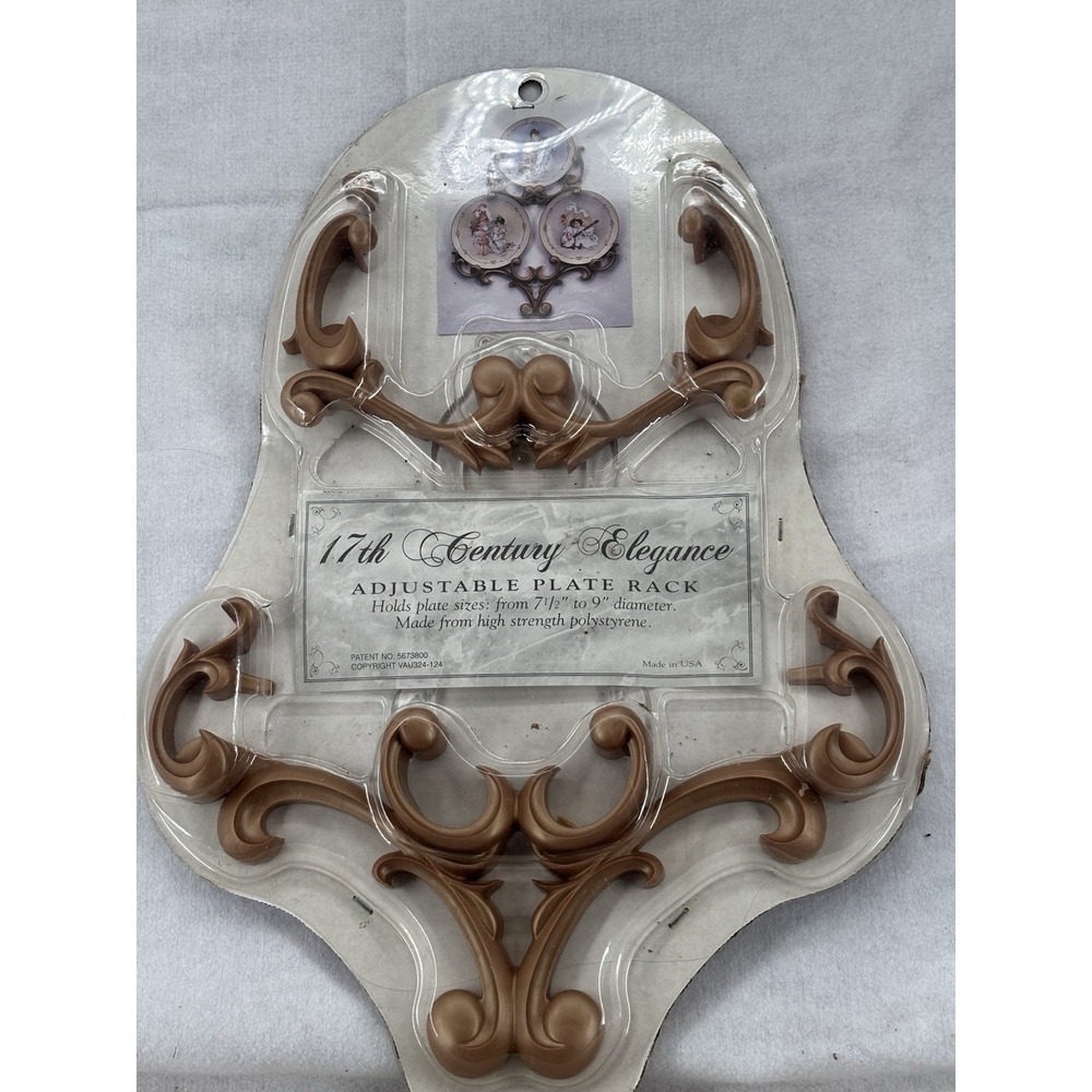 Wall Plate Rack Holder 17th Century Elegance MCM Gold Holds Plates 7.5"-9" NEW